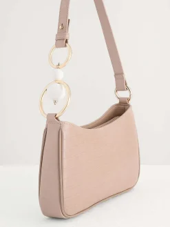 Acrylic Embellished Croc-Effect Embossed Shoulder Bag