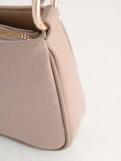 Acrylic Embellished Croc-Effect Embossed Shoulder Bag