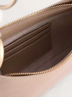 Acrylic Embellished Croc-Effect Embossed Shoulder Bag