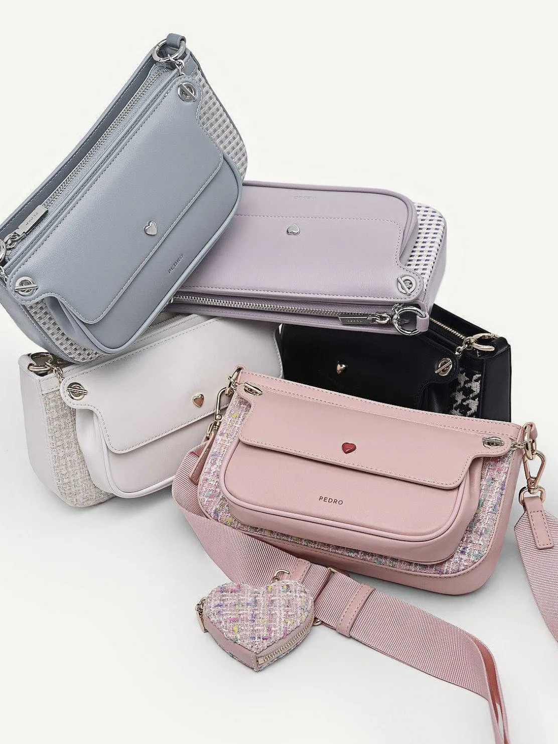 Dilone Houndstooth Double Flap Shoulder Bag