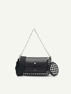 Dilone Houndstooth Double Flap Shoulder Bag