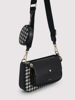Dilone Houndstooth Double Flap Shoulder Bag