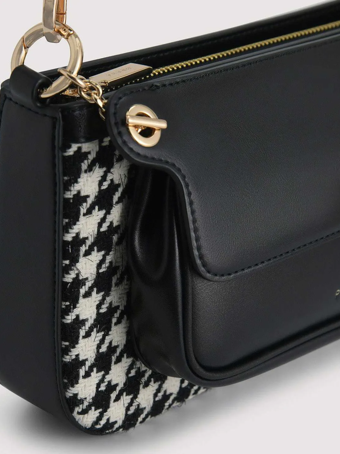 Dilone Houndstooth Double Flap Shoulder Bag