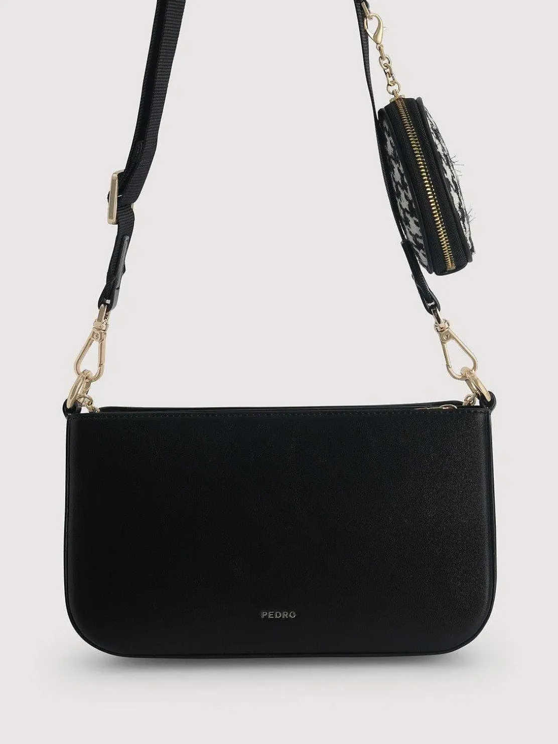 Dilone Houndstooth Double Flap Shoulder Bag