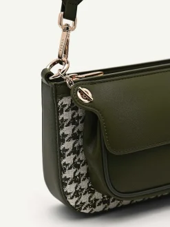 Dilone Houndstooth Double Flap Shoulder Bag