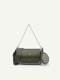 Dilone Houndstooth Double Flap Shoulder Bag