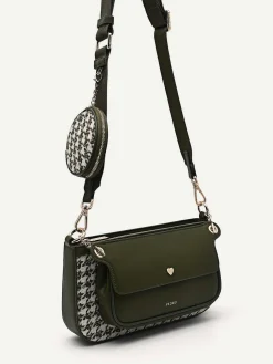 Dilone Houndstooth Double Flap Shoulder Bag