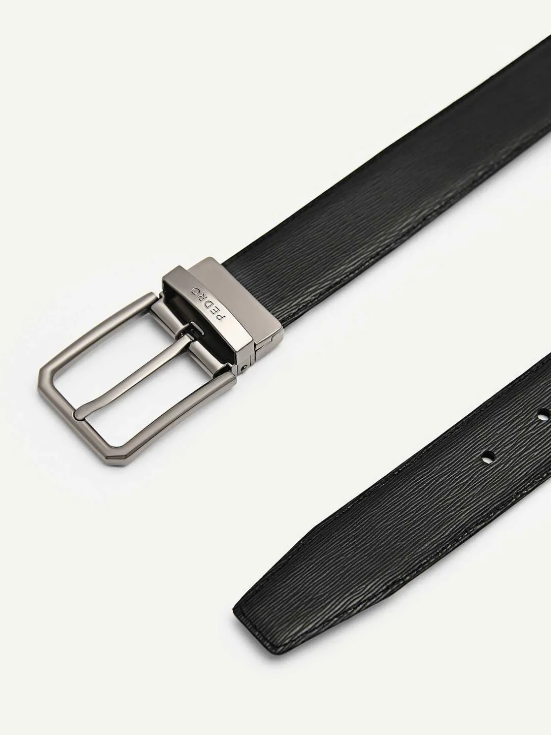 Embossed Leather Reversible Pin Belt