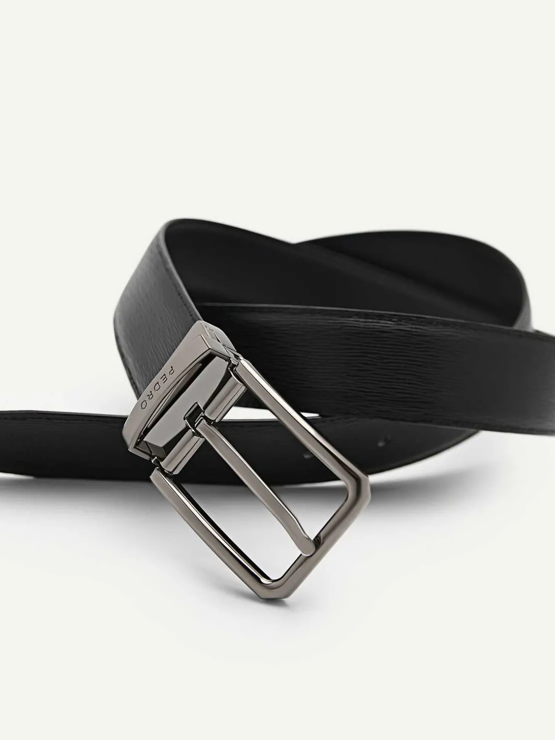 Embossed Leather Reversible Pin Belt