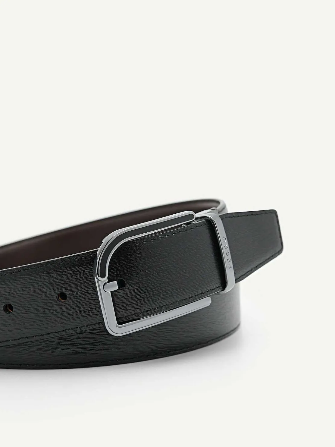Embossed Leather Reversible Pin Belt