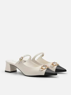Jean Leather Heel Mules