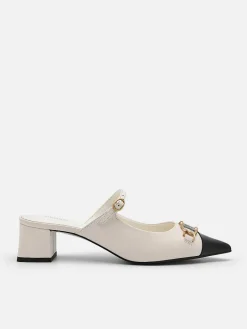 Jean Leather Heel Mules