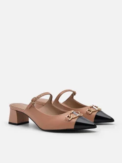 Jean Leather Heel Mules