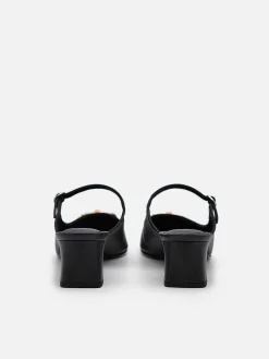 Jean Leather Heel Mules