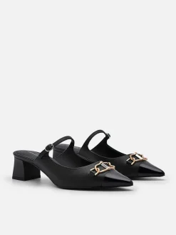 Jean Leather Heel Mules