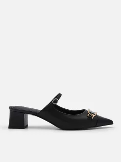 Jean Leather Heel Mules