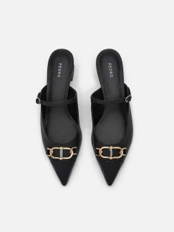 Jean Leather Heel Mules