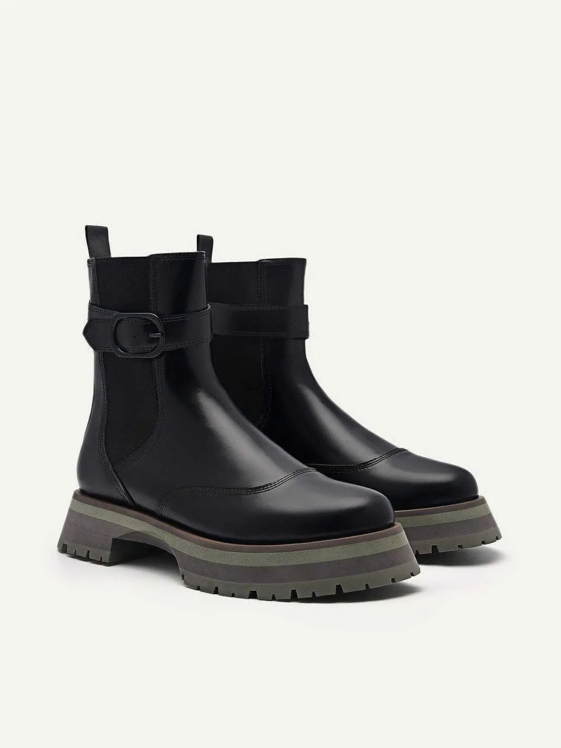 Leather Buckled Chelsea Boots