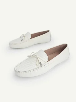 Lizard-Effect Leather Bow Driving Shoes