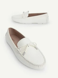 Lizard-Effect Leather Bow Driving Shoes