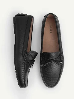 Lizard-Effect Leather Bow Driving Shoes