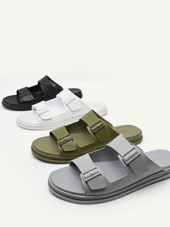 Monochrome Double Strap Slide Sandals