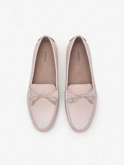 Pearlized Calf Leather Bow Driving Shoes