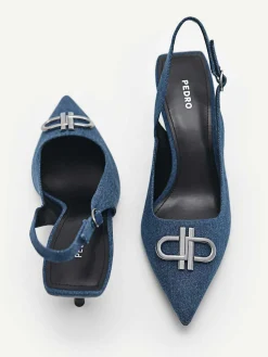 Pedro Icon Denim Pointed Slingback Pumps