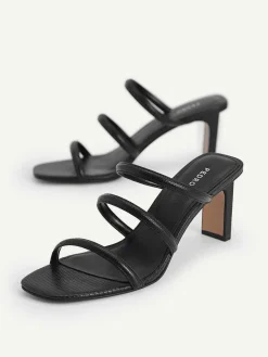 Strappy Heel Lizard-Effect Sandals