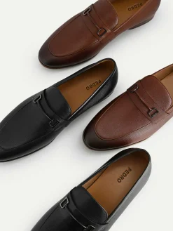 Textured Leather Loafers With Metal Bit