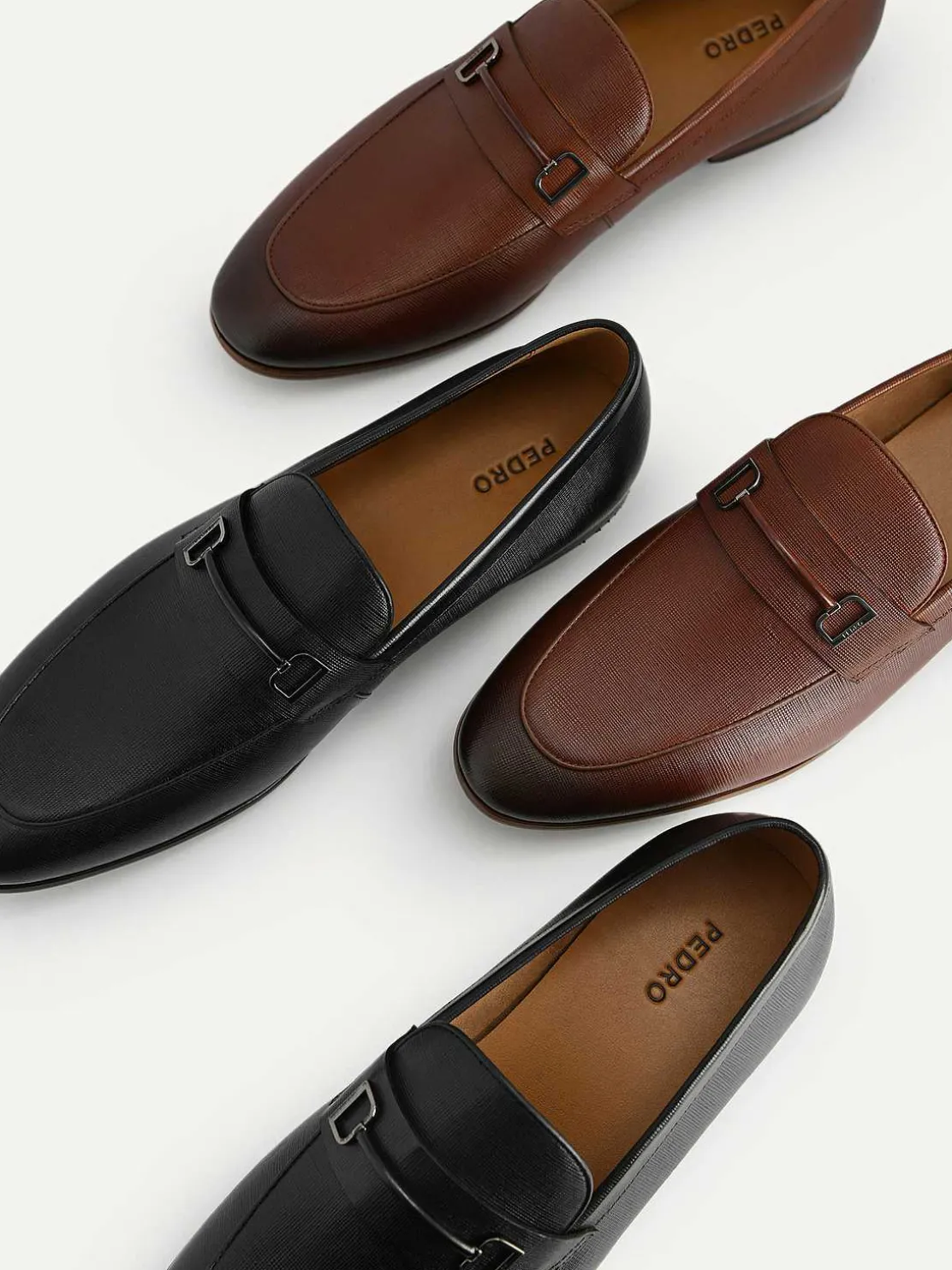 Textured Leather Loafers With Metal Bit