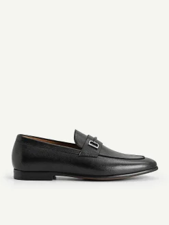 Textured Leather Loafers With Metal Bit