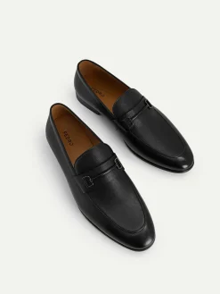 Textured Leather Loafers With Metal Bit