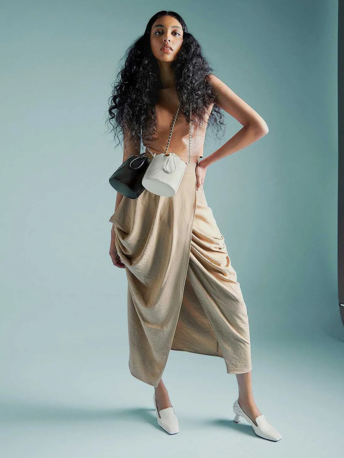 Tweed Drawstring Bucket Bag